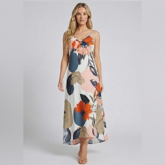 Abstract Floral Spaghetti Strap Vacation Dress - Picture 3 of 8